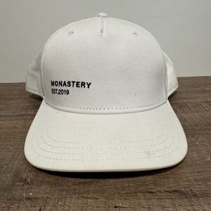 MONASTERY COUTURE Hat‎ Cap White Black Leather Strap Back Cotton Designer Adult